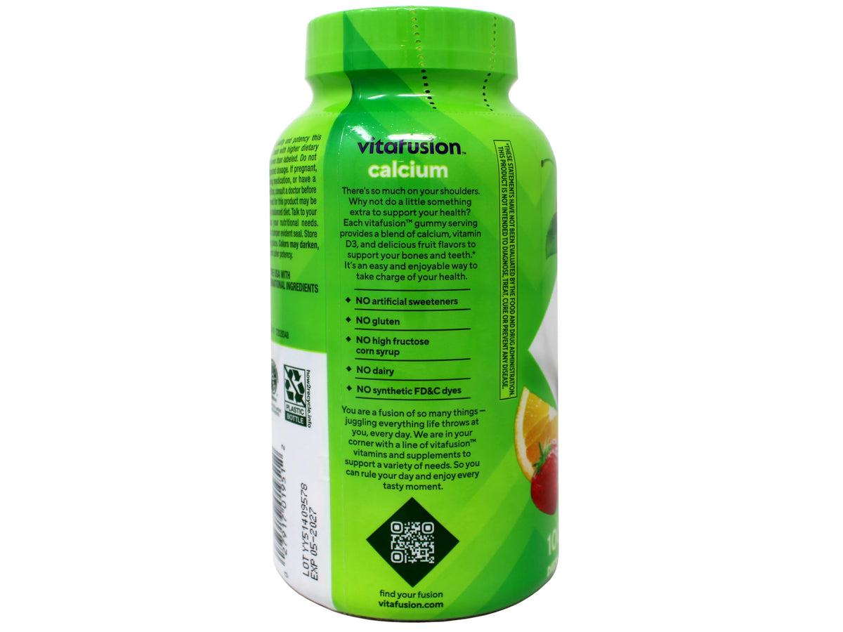 VitaFusion Calcium 500 mg Dietary Supplement Gummies Natural Fruit and Cream Flavors - 100 ct, Pack of 2 Vitafusion