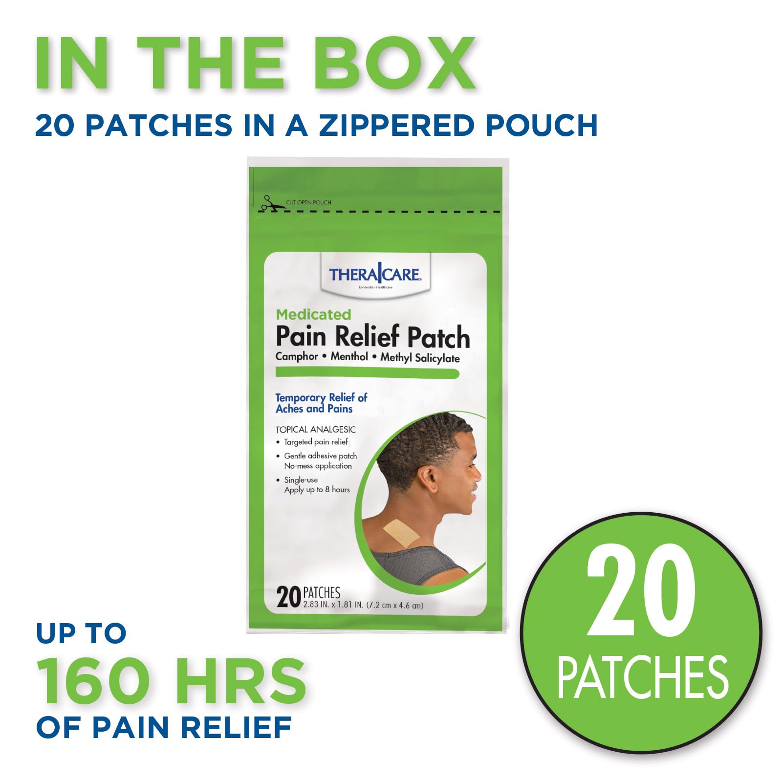TheraCare Targeted Pain Relief Medicated Patch | Neck, Shoulder, Small Areas | 20-Count | 2.83” x 1.81” | Topical Analgesic | Camphor, Menthol, Methyl Salicylate | Gentle Adhesive Thera Care buy australia supplements