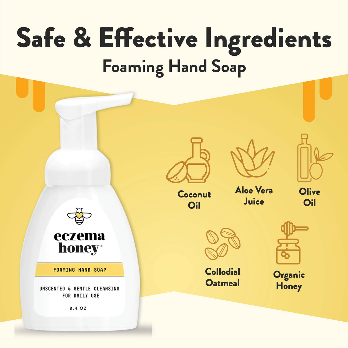 ECZEMA HONEY Gentle Foaming Hand Soap, Non-Toxic Unscented Soap (8.4 Oz) ECZEMA HONEY