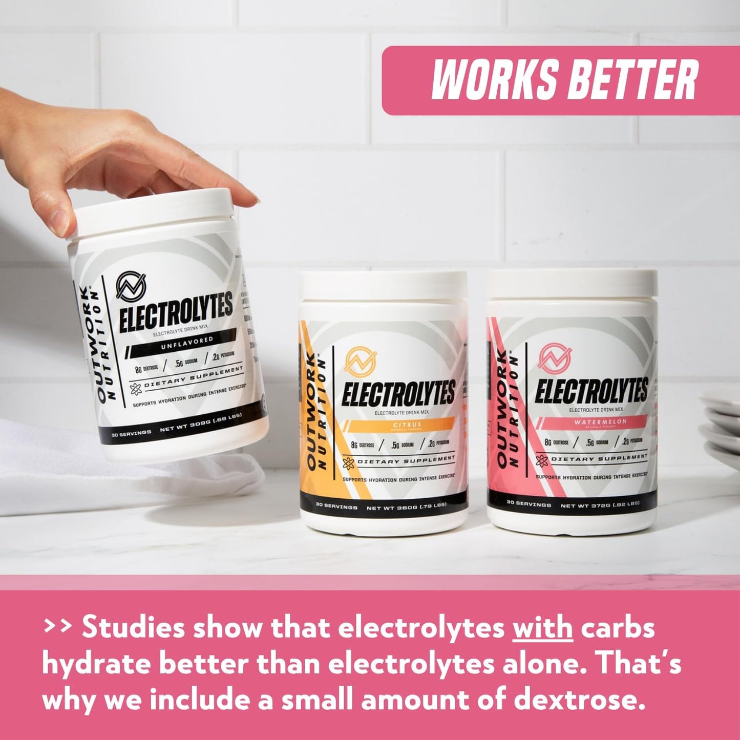 Outwork Nutrition Electrolytes Powder - Hydration Powder for Exercise Endurance & Muscle Cramp Relief - Instant Hydration, Electrolyte Drink Mix - Watermelon Flavor, 30 Serv