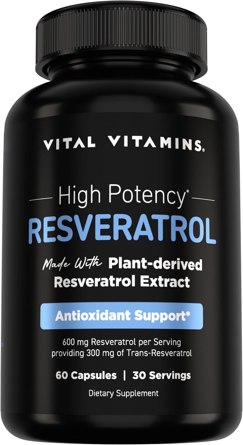 Vital Vitamins Resveratrol, 600mg with 300mg Trans-Resveratrol | Antioxidant Support for Cellular Longevity & Cognitive Function, Non-GMO, 60 Capsules Gsupps Australia