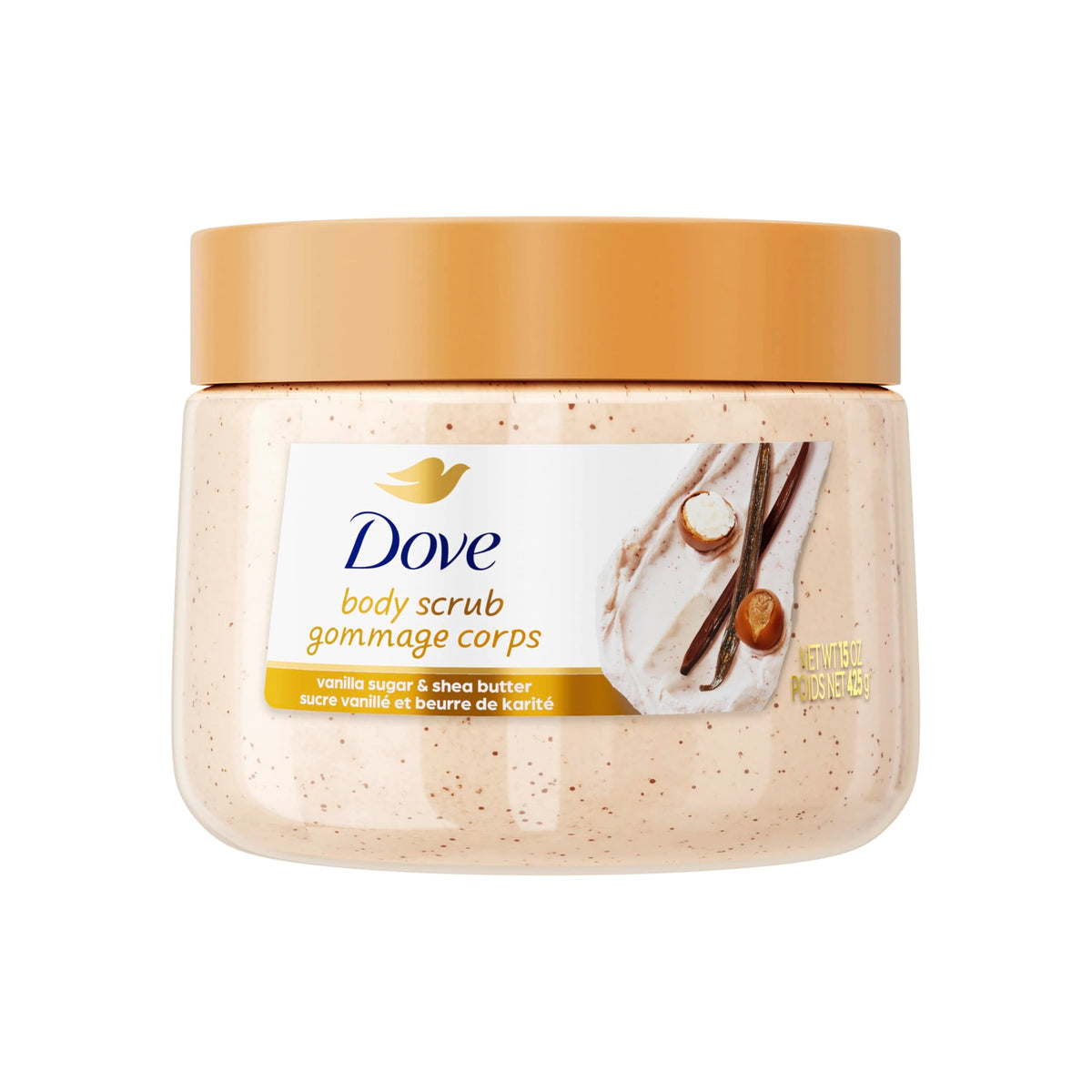 Dove Vanilla Sugar & Shea Butter Body Scrub Exfoliates and Deeply 15 oz Dove