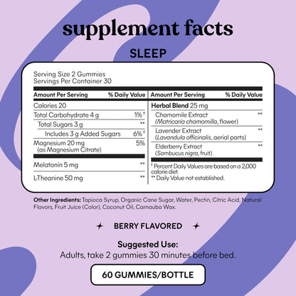 Lemme Sleep Gummies with 5mg Melatonin, Elderberry, Magnesium, L-Theanine, Chamomile and Lavender, Drug-Free Nighttime Sleep Aid, Lemme