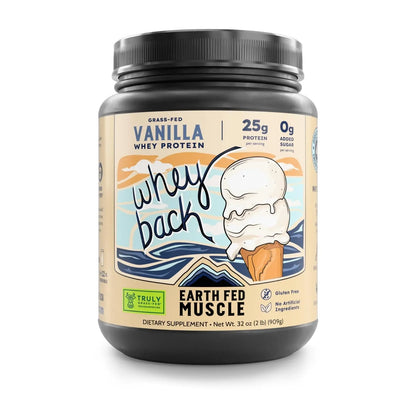 Earth Fed Muscle Whey Back Irish Grass Fed Whey Protein Isolate, Third-Party Certified. 25g Protein, Vanilla - Non-GMO, Hormone Free, Soy Free, Gluten Free - 2 LB, 29 Servings Earth Fed Muscle