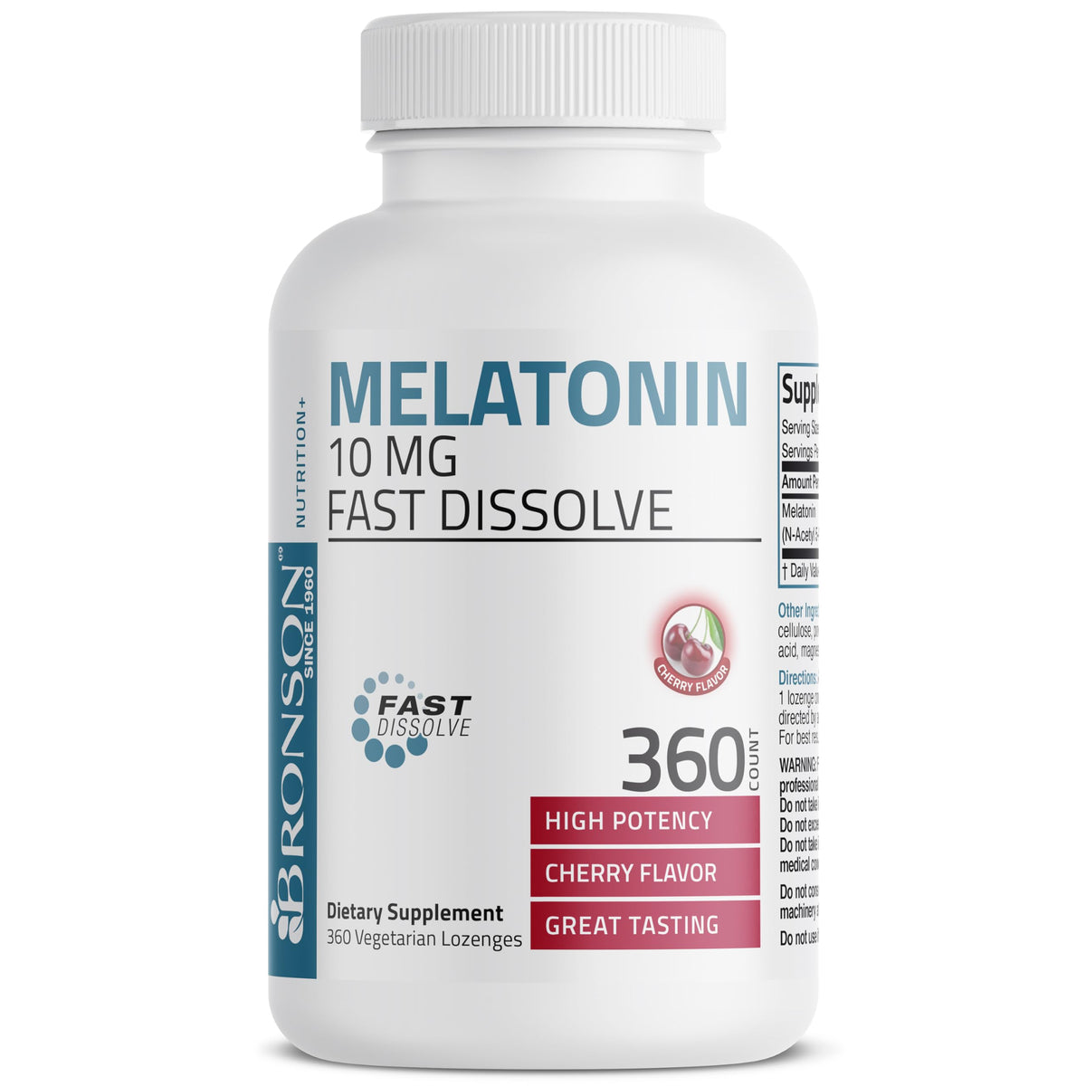 Bronson Melatonin 10mg Fast Dissolve Cherry Flavored Tablets Vegetarian Chewable Lozenges, 360 Count Bronson