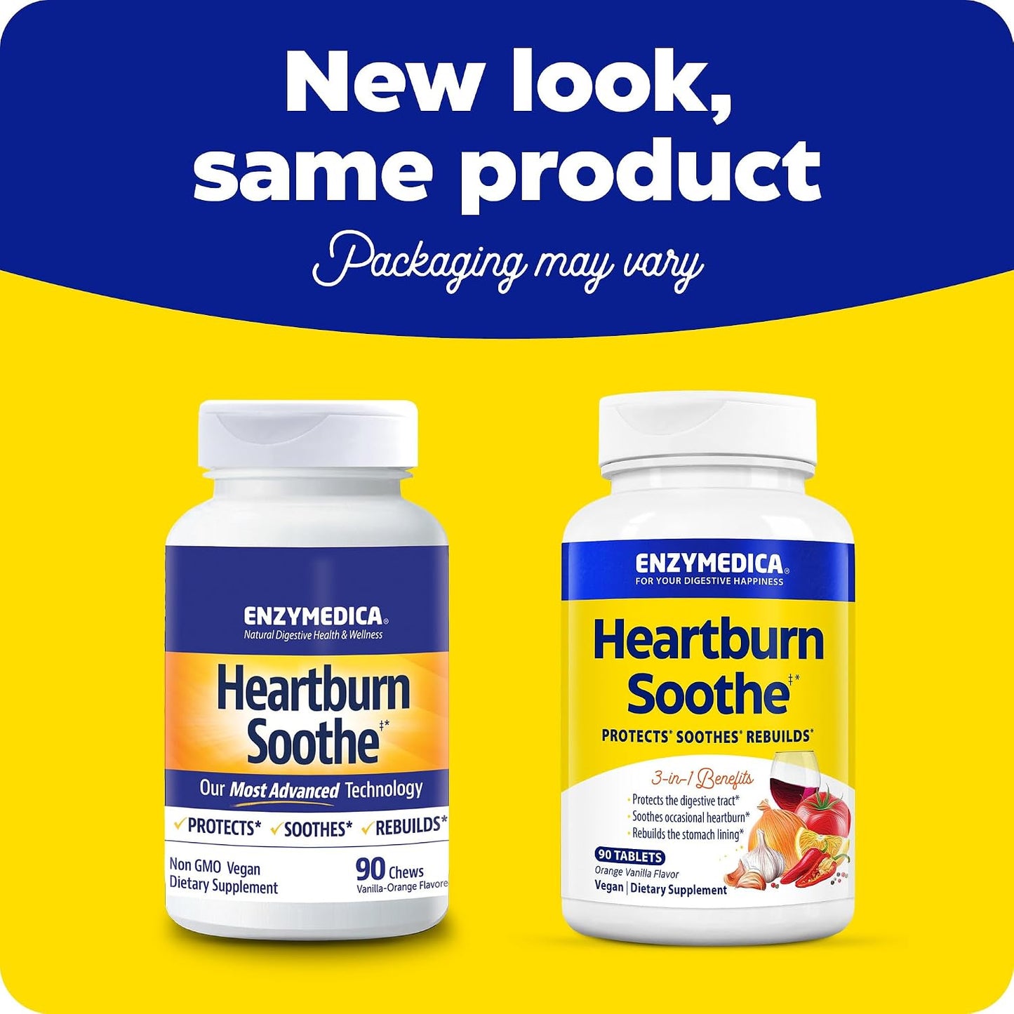 Enzymedica Heartburn Soothe Chewable Supplement - Natural Reflux & Stomach Lining Support, Balances pH Levels with Alginate, Fast-Acting Acid Support for Digestive Health, Vanilla Orange - 90 Tablets Gsupps Australia