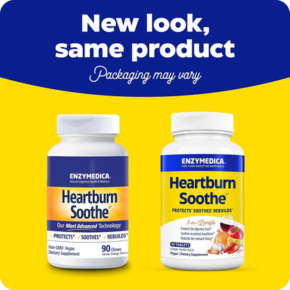 Enzymedica Heartburn Soothe Chewable Supplement - Natural Reflux & Stomach Lining Support, Balances pH Levels with Alginate, Fast-Acting Acid Support for Digestive Health, Vanilla Orange - 90 Tablets Gsupps Australia