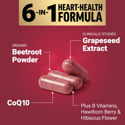 Force Factor Total Beets Ultimate Heart Health, Beet Root Capsules for Blood Pressure Support, CoQ10, Organic Beet Root Powder, Hawthorn Berry Force Factor