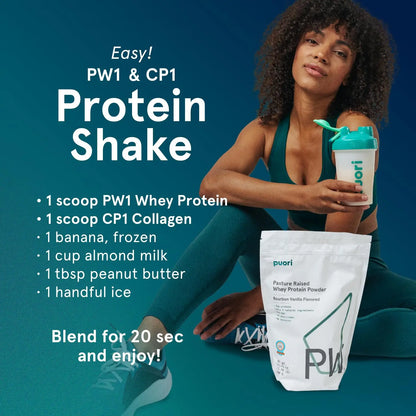 Puori Whey Protein Powder, Bourbon Vanilla - PW1 Pasture-Raised, Grass-Fed Whey Protein Powder Drink Mix containing BCAA Amino Acids - Post-Workout Supplement Puori