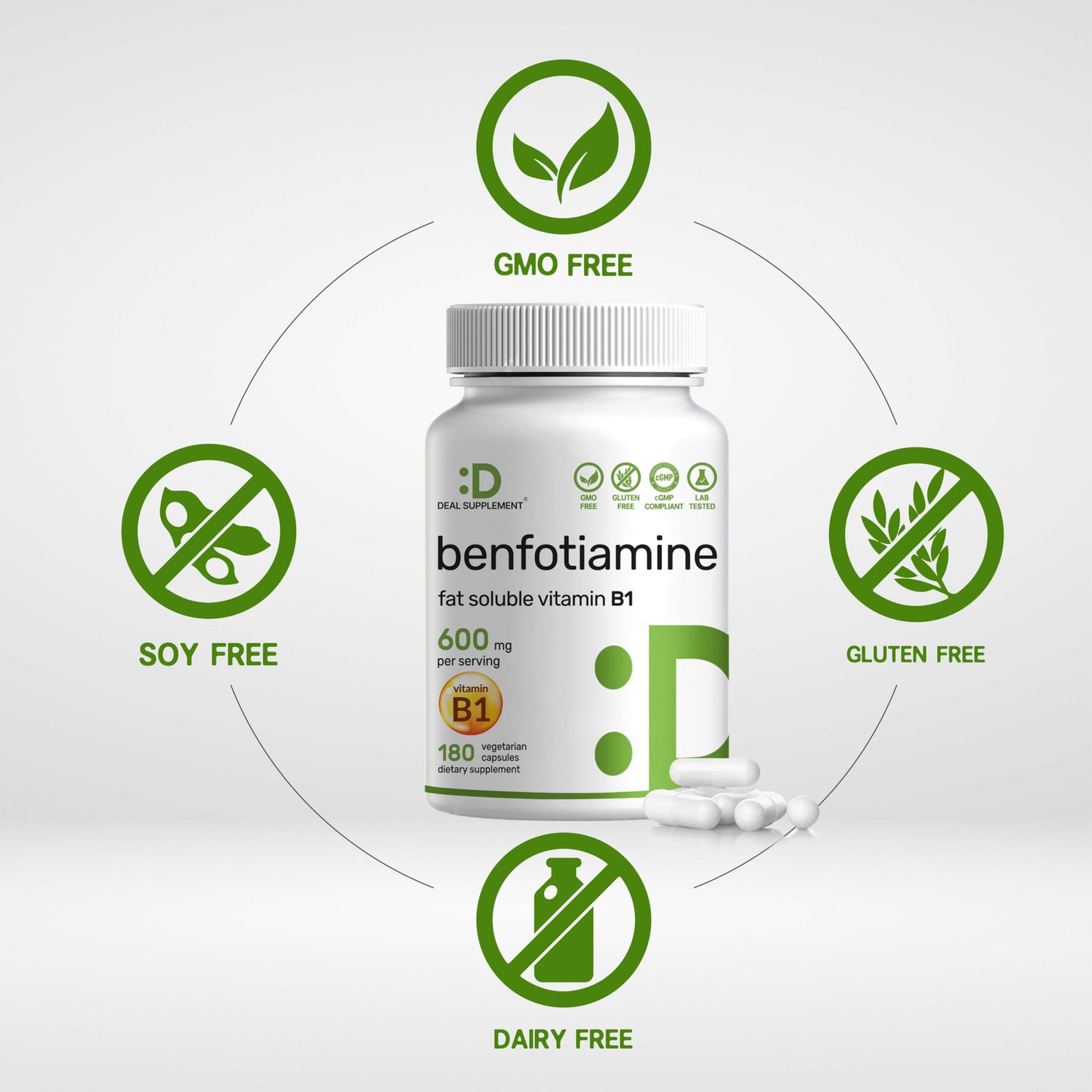 Benfotiamine 600mg Per Serving, 180 Veggie Capsules (300mg Per Cap) – Fat Soluble Vitamin B1 Thiamine Supplement DEAL SUPPLEMENT