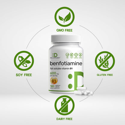 Benfotiamine 600mg Per Serving, 180 Veggie Capsules (300mg Per Cap) – Fat Soluble Vitamin B1 Thiamine Supplement DEAL SUPPLEMENT