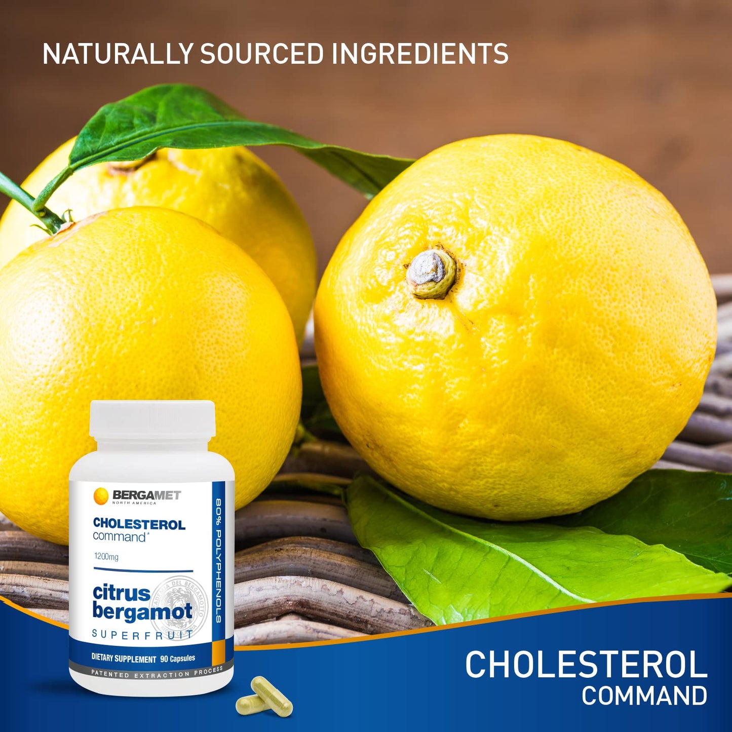 Cholesterol Command, Citrus Bergamot SuperFruit Supplement, 47% Bergamot Polyphenol Fraction (BPF) Patented Formula, BergaMet