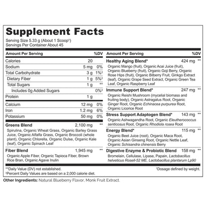 NATURELO Raw Greens Superfood Powder 240 Grams, Mixed Berry - Supports Energy, Immunity and Detox - Includes Spirulina, Wheat Grass and Organic Greens for Whole Food Nutrition NATURELO