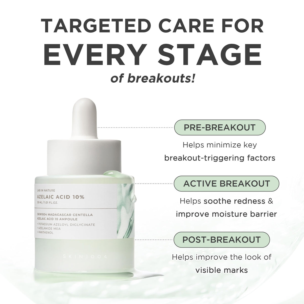 SKIN1004 Azelaic Acid 10% Ampoule, Hydrating Face Serum for Blemish-Prone & Irritated Skin, Soothing Care for Visible Marks with Centella, Niacinamide-Free, Korean Skin Care, 1.01 fl.oz / 30ml SKIN1004