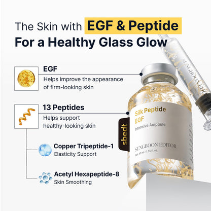 SUNGBOON EDITOR Glow Intensive Deep Collagen Silk Peptide EGF Ampoule, Copper Peptides Serum for Face with Multi Peptides, Hydrating Korean Skincare Facial Serum for Smooth-Looking Skin, 1.35 fl oz SUNGBOON EDITOR