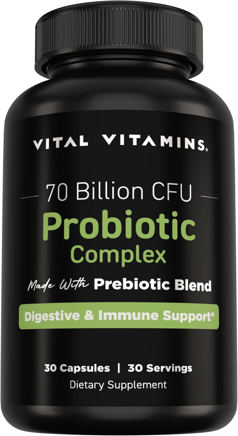 Vital Vitamins Probiotic Complex, 70 Billion CFU for Men & Women | 10-Probiotic Strain Blend with Prebiotic FOS, Supports Digestion & Immunity, Shelf-Stable, 30 Capsules Gsupps Australia