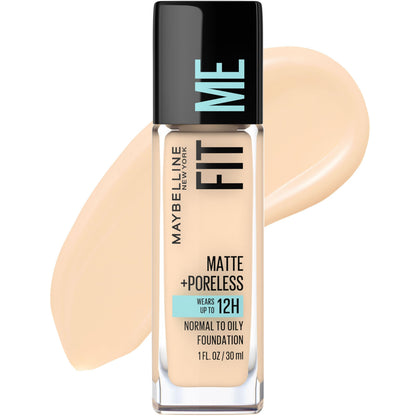 Maybelline Fit Me Matte + Poreless Liquid Oil-Free Foundation Makeup, Light Beige, 1 Count (Packaging May Vary) MAYBELLINE
