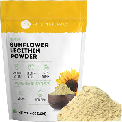 Kate Naturals Sunflower Lecithin Powder for Baking Bread, Gummies, Cooking. Lecithin Supplement for Clogged Milk Ducts. Kate Naturals