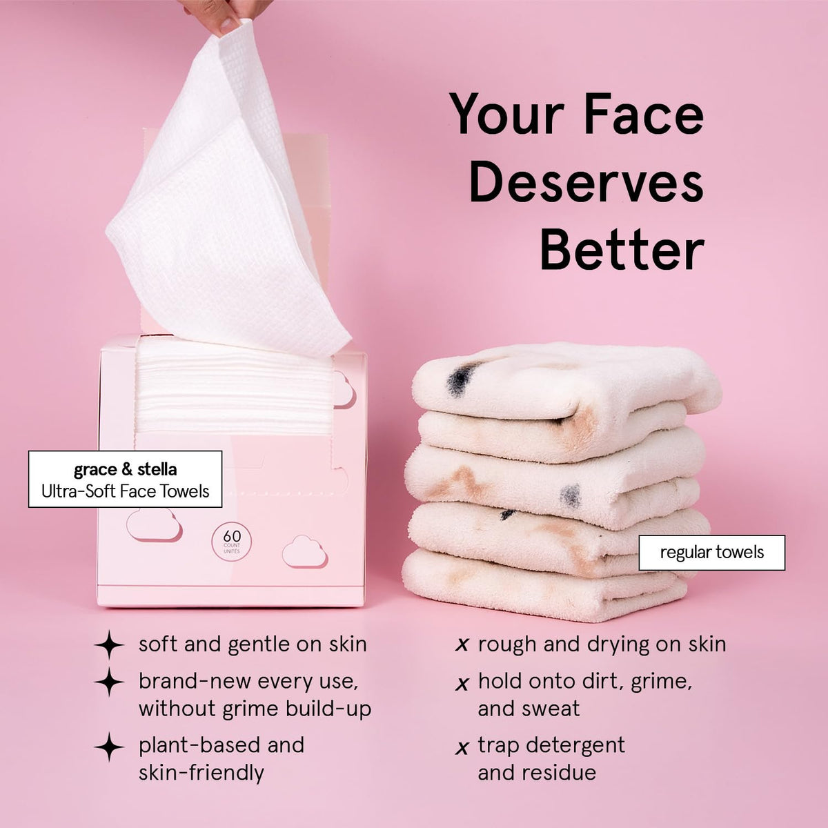 grace & stella Face Towels Disposable XL- Travel Essentials (60 Count) grace & stella