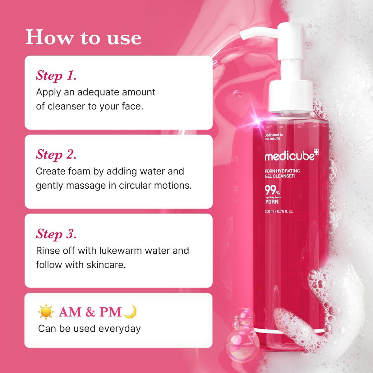 medicube PDRN Jelly to Foam Cleanser - Gentle Low pH Hydrating Cleanser medicube