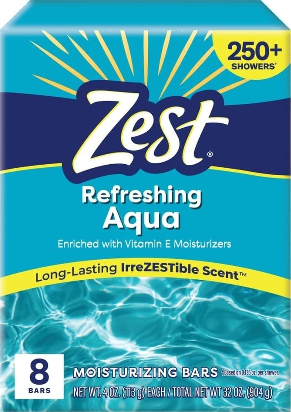 Zest 8-Bar Bath Size Soap, Aqua, 4 Ounce per bar, 8 bars, 32 Ounce Zest