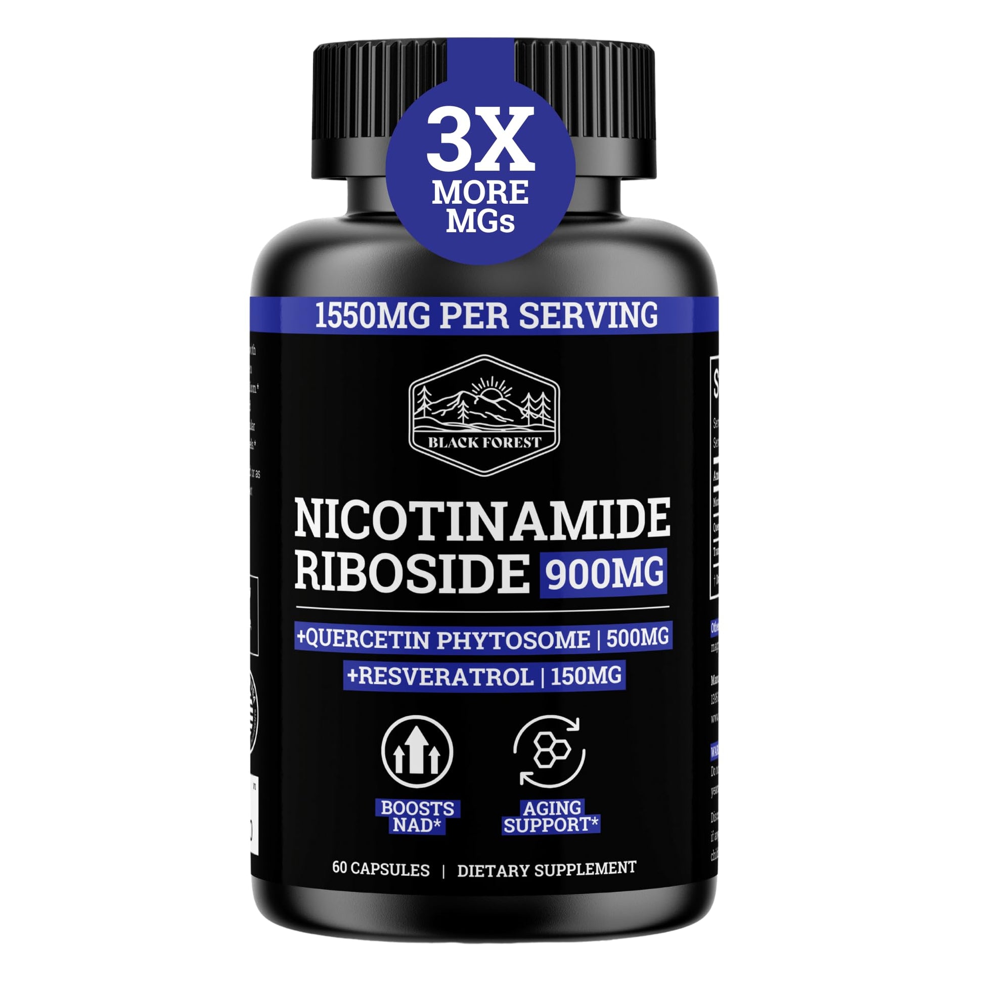 Black Forest NAD Nicotinamide Riboside 900 mg (Liposomal Nicotinamide Riboside 900mg Resveratrol, Quercetin 500mg & 150mg of NAD Resveratrol Supplement) 1550 MGS NR Supplement 900mg NAD+ Black Forest buy australia supplements