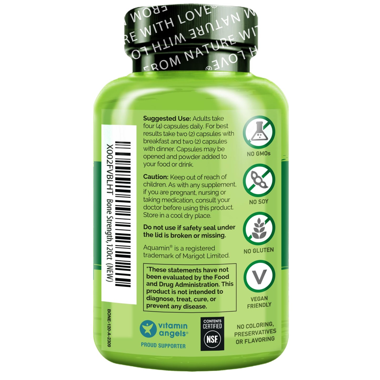 NATURELO Calcium Supplement - with Vitamin C, Vitamin D3, K2, and Calcium Magnesium Zinc for Bone Strength with Calcium 600mg - Plant-Based, 120 Vegetarian Capsules NATURELO