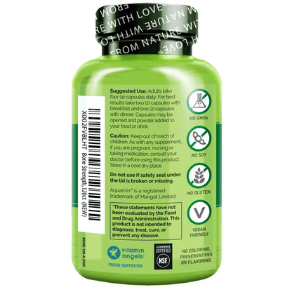 NATURELO Calcium Supplement - with Vitamin C, Vitamin D3, K2, and Calcium Magnesium Zinc for Bone Strength with Calcium 600mg - Plant-Based, 120 Vegetarian Capsules NATURELO