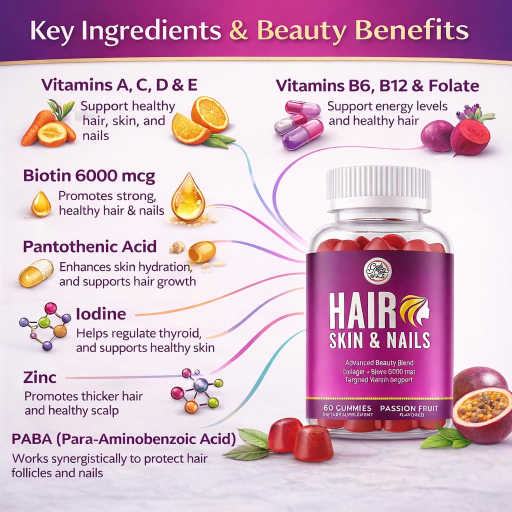 Grab The Gold Hair Skin & Nails Vitamins for Women | Gummies with 6000mcg Biotin & Collagen | 10 Essential Vitamin & Minerals | Gluten-Free, Non-GMO, Passion Fruit Flavor | 1 Month Supply, Made in USA Grab The Gold buy australia supplements