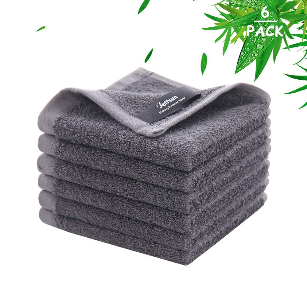 Wash Cloths 6 Pack,Super Soft Face Towel for Sensitive Skin,10''x10'',Grey JEFFSUN