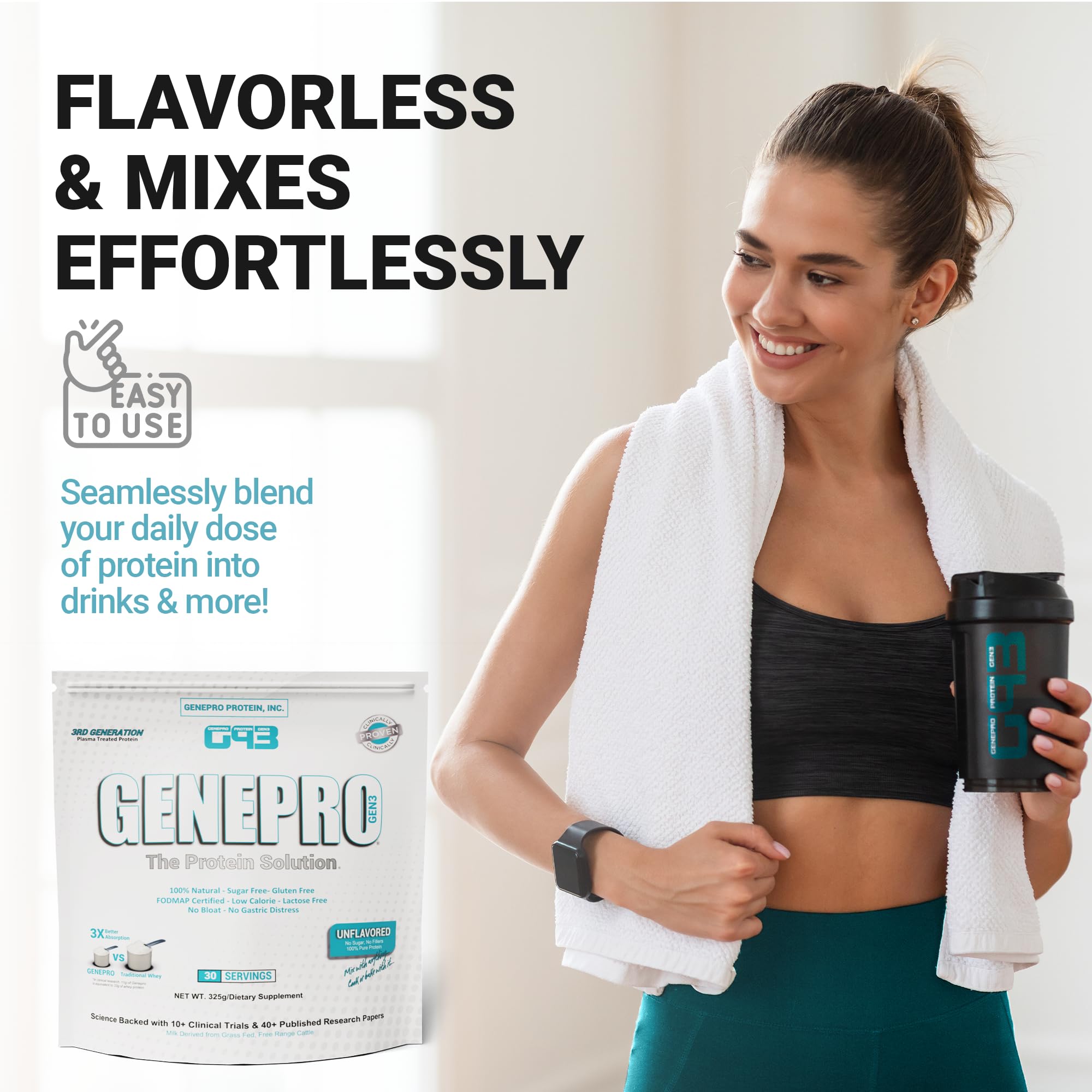 Genepro Unflavored Protein Powder - New Formula - Lactose-Free, Gluten-Free, & Non Genepro Gen. 3 The Protein Solution buy australia supplements