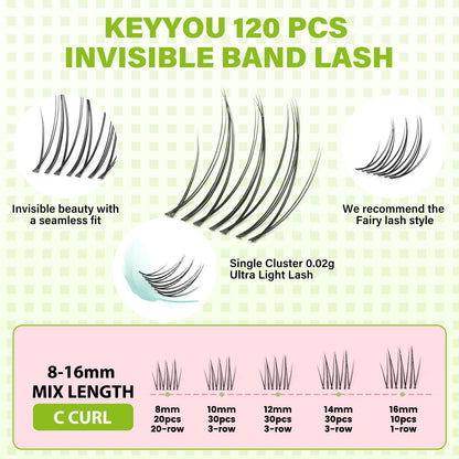 KEYYOU Natural Lash Clusters,Aurora Wispy Lashes,Seamless Mascara Look KEYYOU
