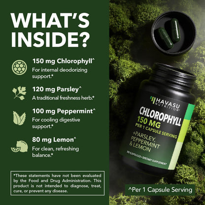 Chlorophyll Pills for Internal Cleanse & Balance, 30 Count, Internal Detox | Skin Health and Body Deodorizing Supplement with Parsley Peppermint & Lemon Extract, Vegan Non-GMO Chlorophyll Capsules Gsupps Australia