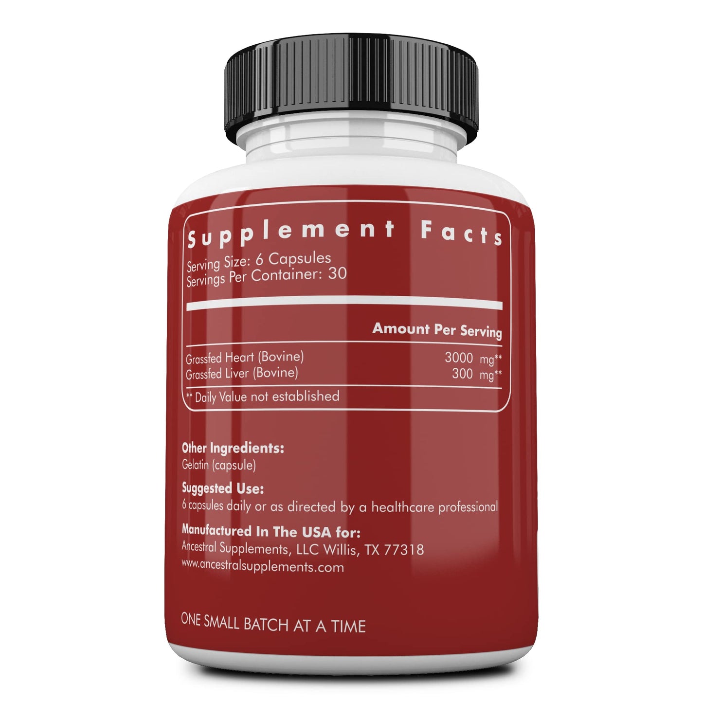Ancestral Supplements Grass Fed Beef Heart Supplement, 3300mg, CoQ10 Supplement Supports Heart and Mitochondrial Health, Non-GMO, 180 Capsules