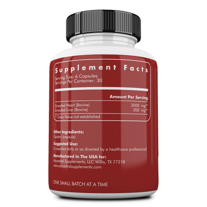 Ancestral Supplements Grass Fed Beef Heart Supplement, 3300mg, CoQ10 Supplement Supports Heart and Mitochondrial Health, Non-GMO, 180 Capsules