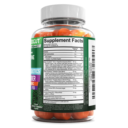 Clean Nutraceuticals Digestive Enzymes with Probiotics & Prebiotics for Digestive Health Gummies & L-Glutamine for Gut Health Bromelain Apple Pectin Inulin FOS Plant Clean Nutraceuticals