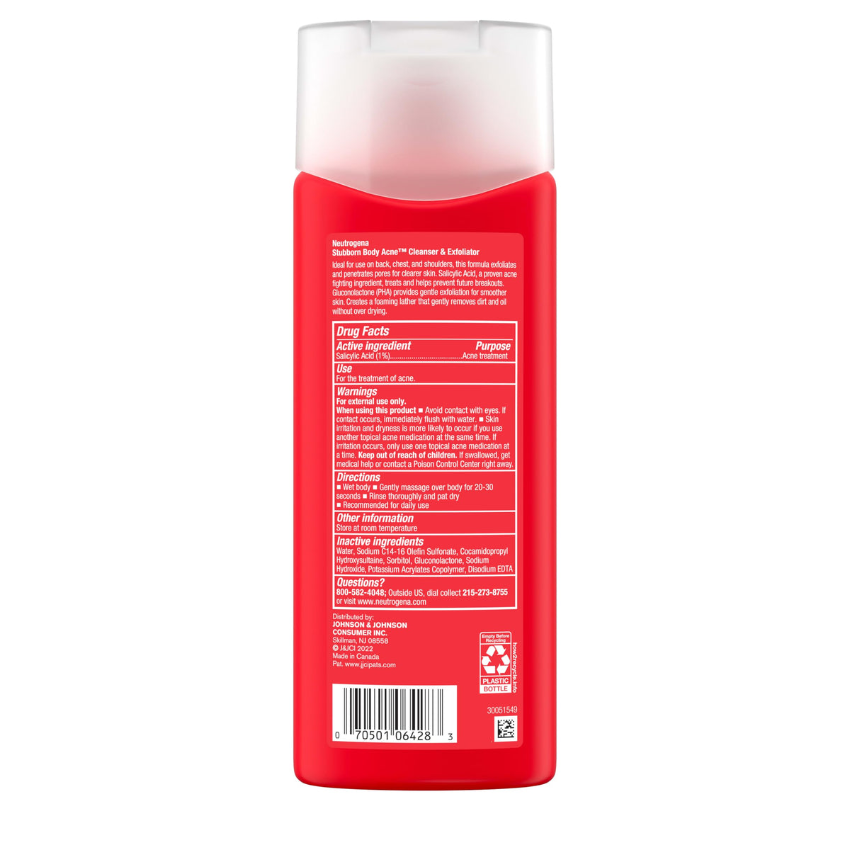 Neutrogena Stubborn Acne Body Wash & Exfoliating Cleanser, 8.5 oz Neutrogena