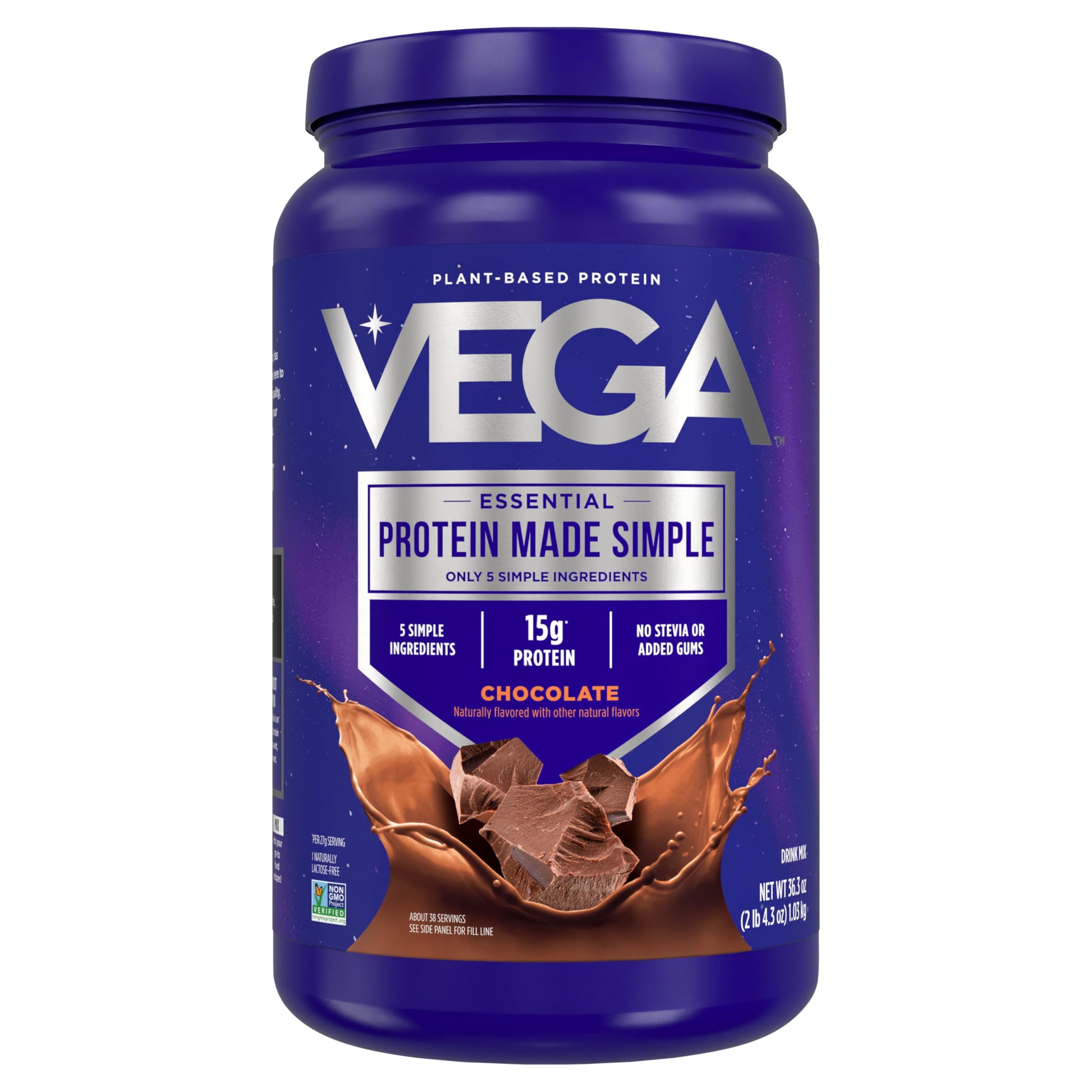 Vega Protein Made Simple - 15g Plant-Based Pea Protein, Chocolate, 39 Servings, Stevia Free, No Artificial Sweeteners or Gums, Non-GMO, Gluten Free, Vega buy australia supplements