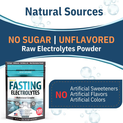 Fast Lyte Fasting Electrolyte Supplement Powder | No Sugar Unflavored Raw Electrolytes | 25% RDI Magnesium and Potassium with Trace Minerals | Carnivore & Keto Friendly FAST LYTE
