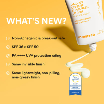 innisfree Daily UV Defense Sunscreen SPF 50+ PA++++, Korean Face & Body Sunscreen, Invisible Finish, Broad Spectrum, No White Cast, Lightweight, Hydrating, Available in Gift Sets & Jumbo innisfree