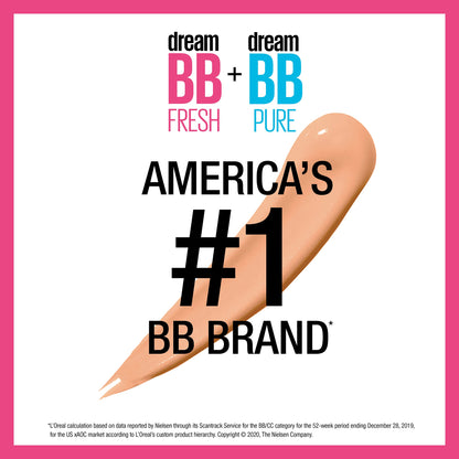 Maybelline Dream Fresh Skin Hydrating BB cream, 8-in-1 Skin Perfecting Beauty Balm with Broad Spectrum SPF 30, Sheer Tint Coverage, Oil-Free, Light/Medium, 1 Fl Oz MAYBELLINE