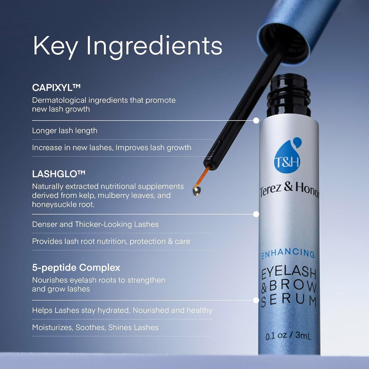 Advanced Eyelash Serum for Thicker, Longer Eyelashes and Eyebrows - Grow Luscious Lashes with Brow Enhancer (3mL) TEREZ & HONOR