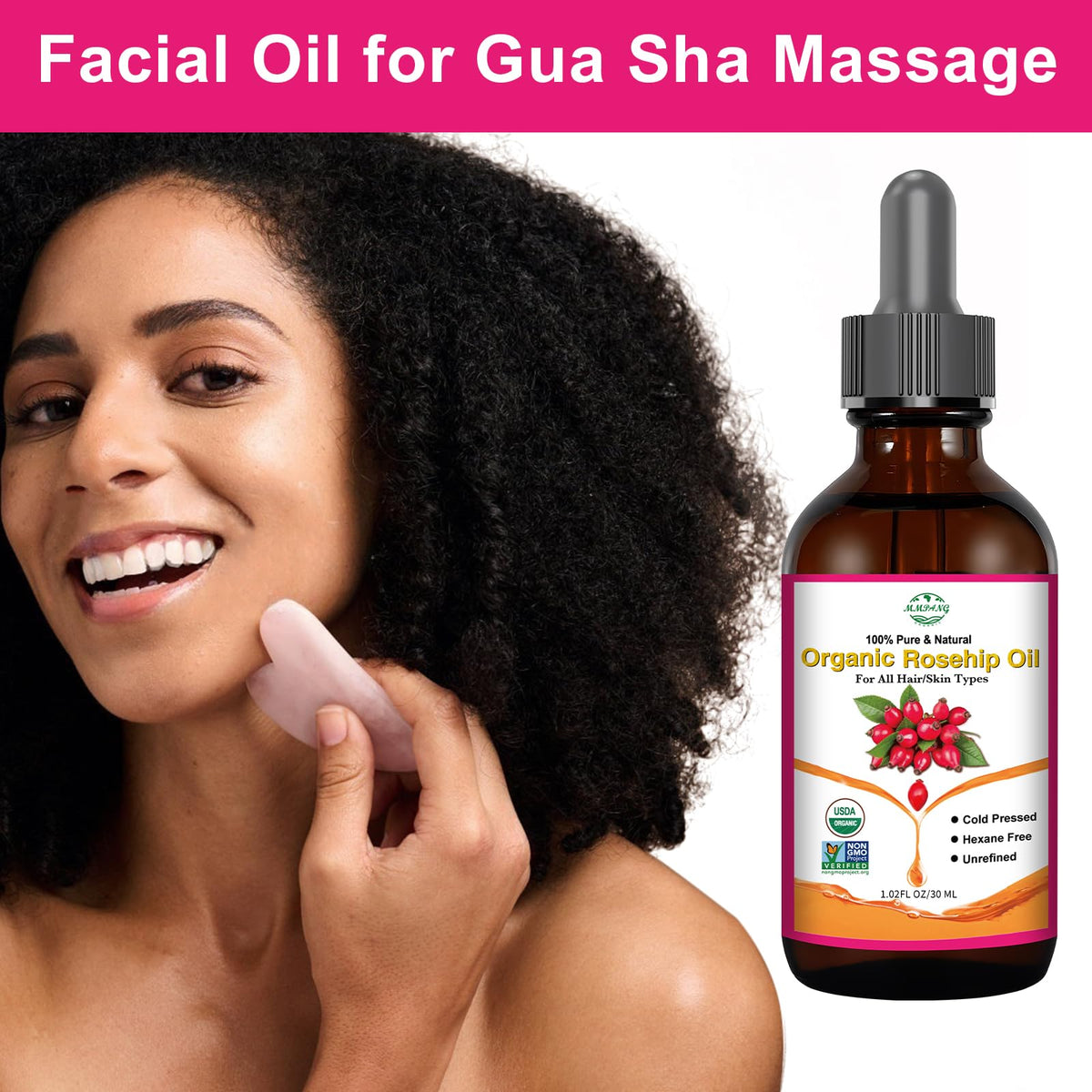 MMPANG Organic Rosehip Seed Oil for Face, USDA Certified, Cold Pressed MMPANG