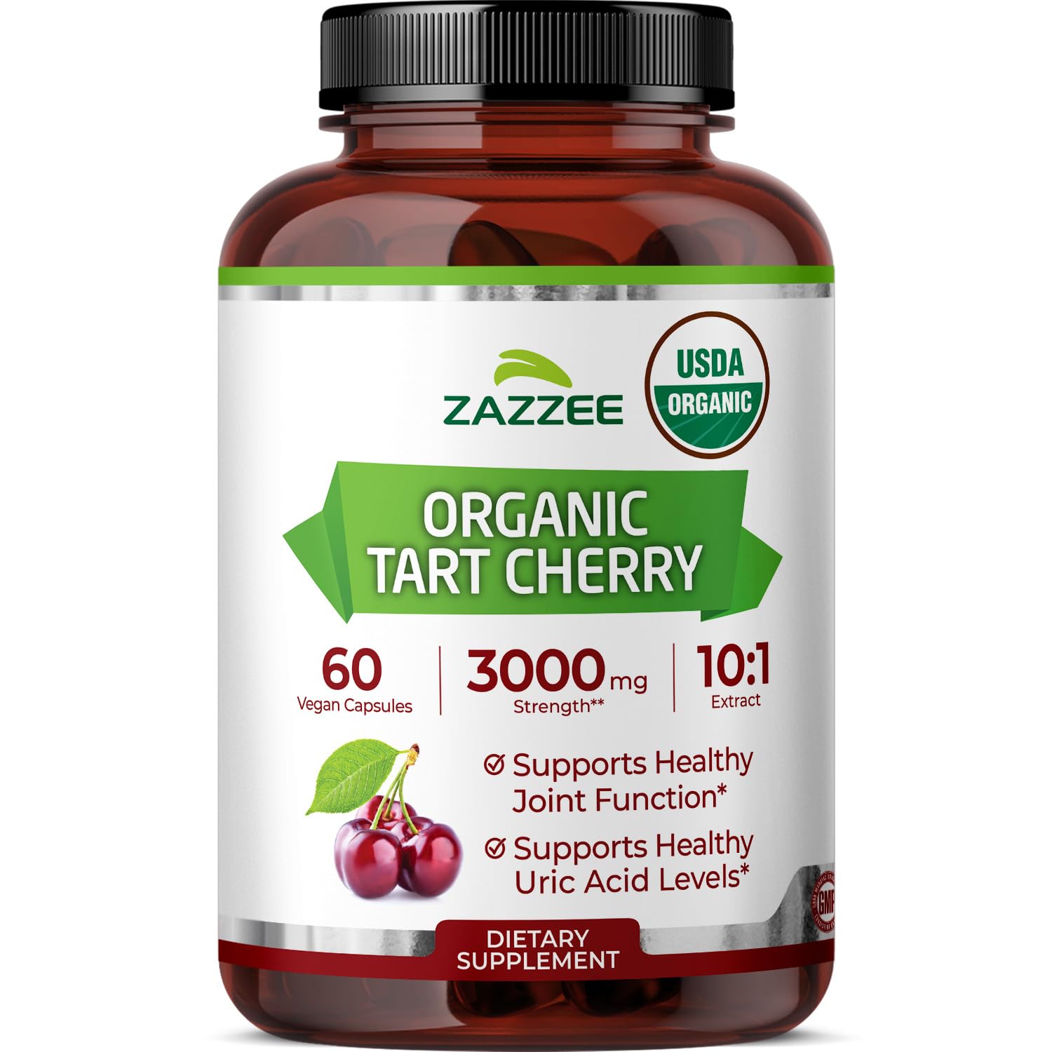 Zazzee USDA Organic Tart Cherry 10:1 Extract, 120 Capsules, 4 Month Supply | Vegan, Montmorency Cherry, Daily Wellness Antioxidant Support, Organic Herbal Supplement, All-Natural, Non-GMO, Made in USA Gsupps Australia