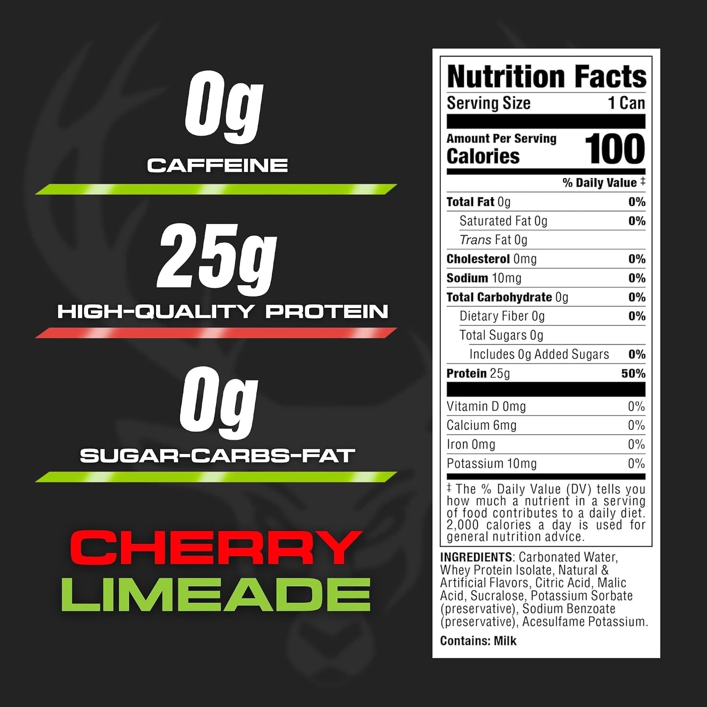 Bucked Up Lightly Carbonated Protein Soda | 25g Whey Isolate - Zero Sugar, Low Calorie, Caffeine Free, Clean Drink | Sparkling Protein Soda - 12 Pack, 16 oz Cans (Cherry Limeade)