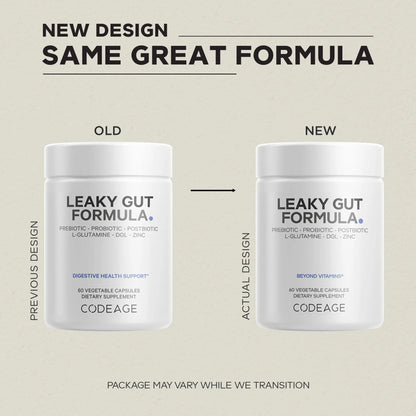 Codeage Leaky Gut Supplement, L-Glutamine, N-Acetylglucosamine, Probiotic, Butyric Acid, Polyphenols, Quercetin, DGL, Marshmallow Root, Berberine, BioPerine Codeage