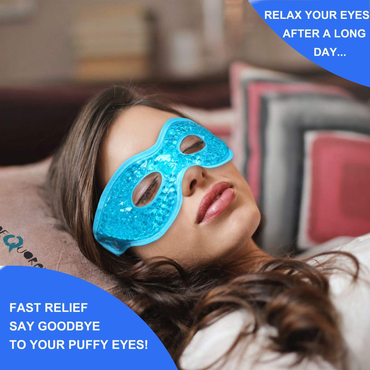 2PCS Gel Eye Mask Reusable Cold Therapy Gel Bead Eye Mask for Puffiness/Dark Circles/Eye Bags/Dry Eyes/Headaches/Migraines/Stress Relief (Blue) CONSGIJI