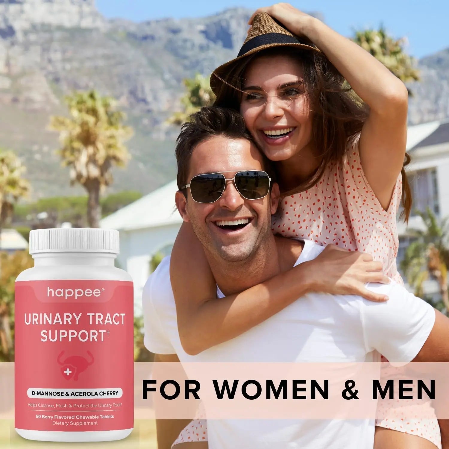 Happee Urinary Tract Health Supplement for Women & Men – Fast-Acting UTI Relief and Prevention, 500mg D-Mannose & Antioxidants, Supports Kidney and Bladder Health, Berry Flavor, 60 Chewables Happee buy australia supplements