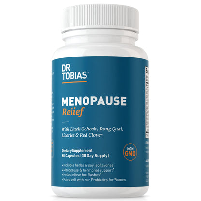 Dr. Tobias Menopause Relief with Black Cohosh, Soy Isoflavones, Don Quai, Hot Flash & Night Sweats Relief for Women, Non-GMO Menopause Supplements for Women, 60 Capsules, 30 Servings