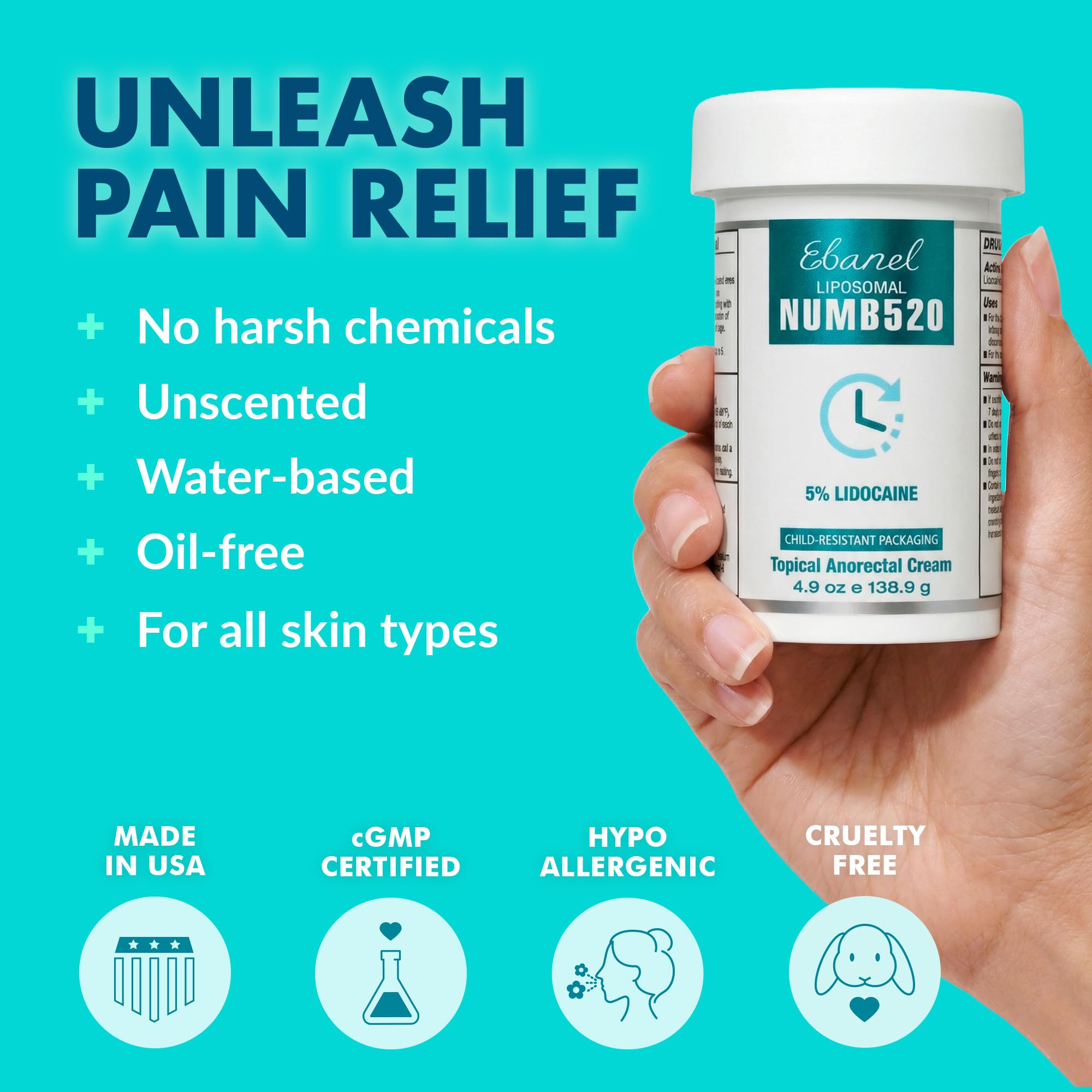 Ebanel 5% Lidocaine Numbing Cream, Pain Relief Burn Itch Cream, Maximum Strength Topical Anesthetic with Allantoin, Vitamin E for Local and Anorectal Uses, Hemorrhoid Treatment, 4.9 Oz Gosupps WWW buy australia supplements